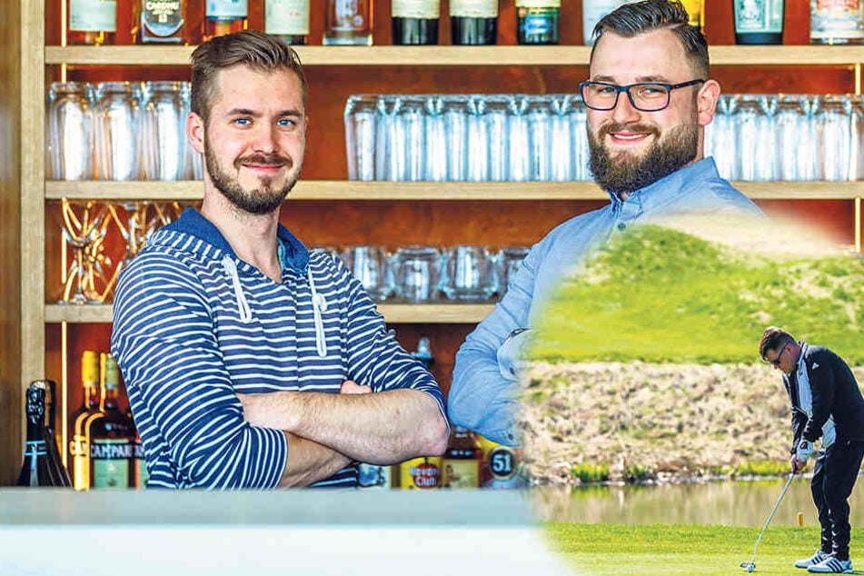 Die „Issma“-Chefs Chris Schmieade (31, l.) und Christian Stellmacher (29)
haben 150.000 Euro in die Gastronomie auf dem Golfplatz Herzogswalde investiert.