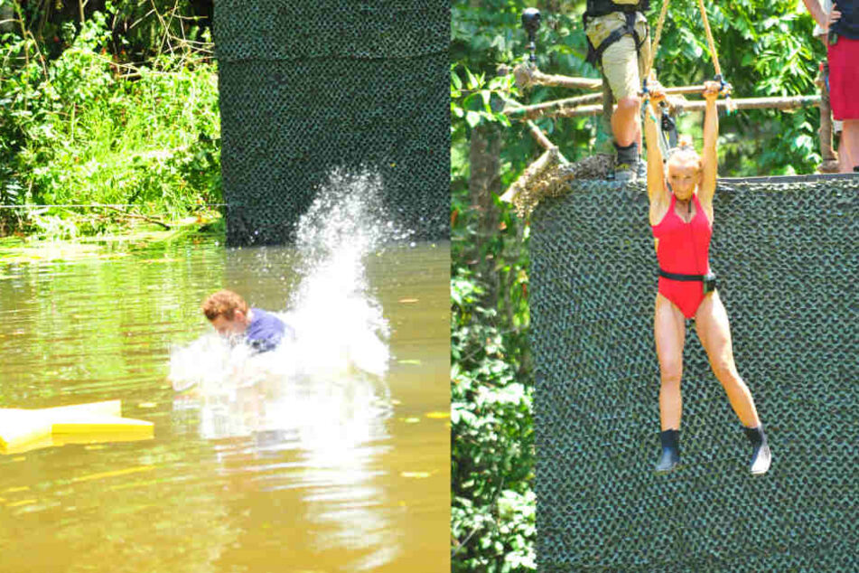 Wie Tarzan und Jane schwangen die Kandidaten an einer "Liane" und klatschten ins Wasser.
