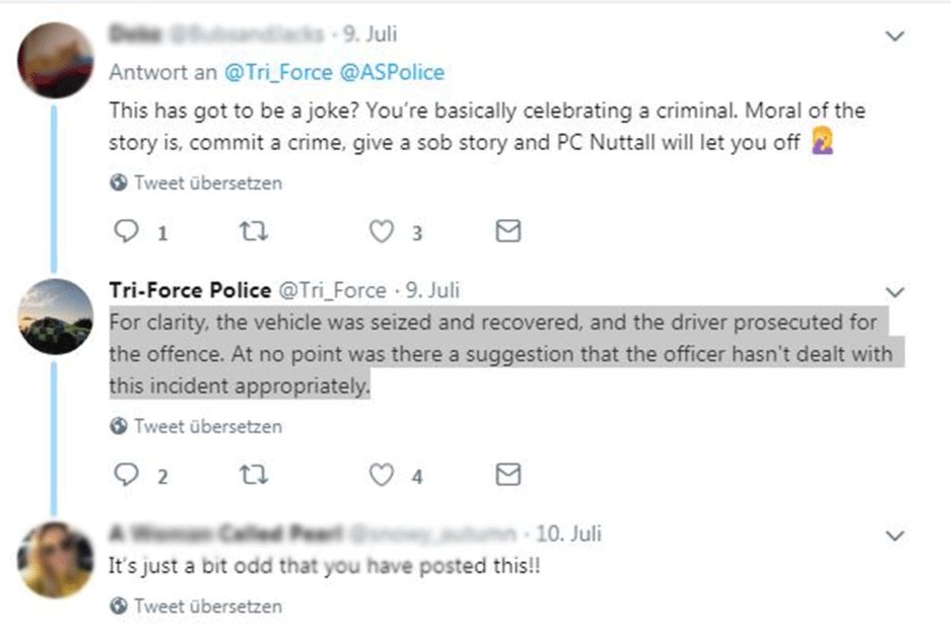 Die Tri-Force Police musste sich auf Twitter rechtfertigen.