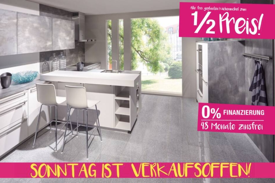 Sonntag habt Ihr 5 Stunden lang die Möglichkeit, Küchen zum 1/2 Preis zu bekommen.