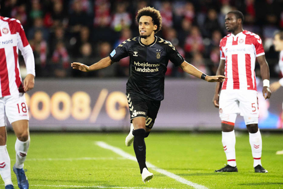 Ein gewohntes Bild: Hany Mukhtar jubelt für Bröndby IF.