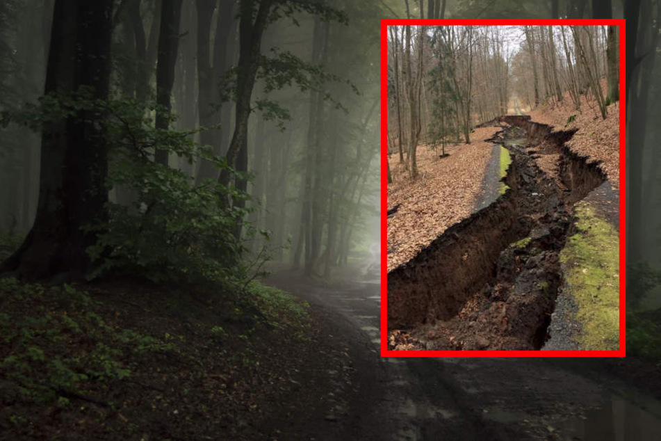 Wie in einem Katastrophenfilm sackte der Weg ab. (Fotomontage)