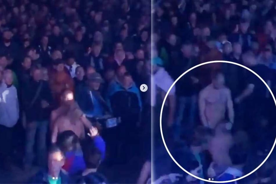 Oben ohne kniete die Frau vor ihrem Freund.