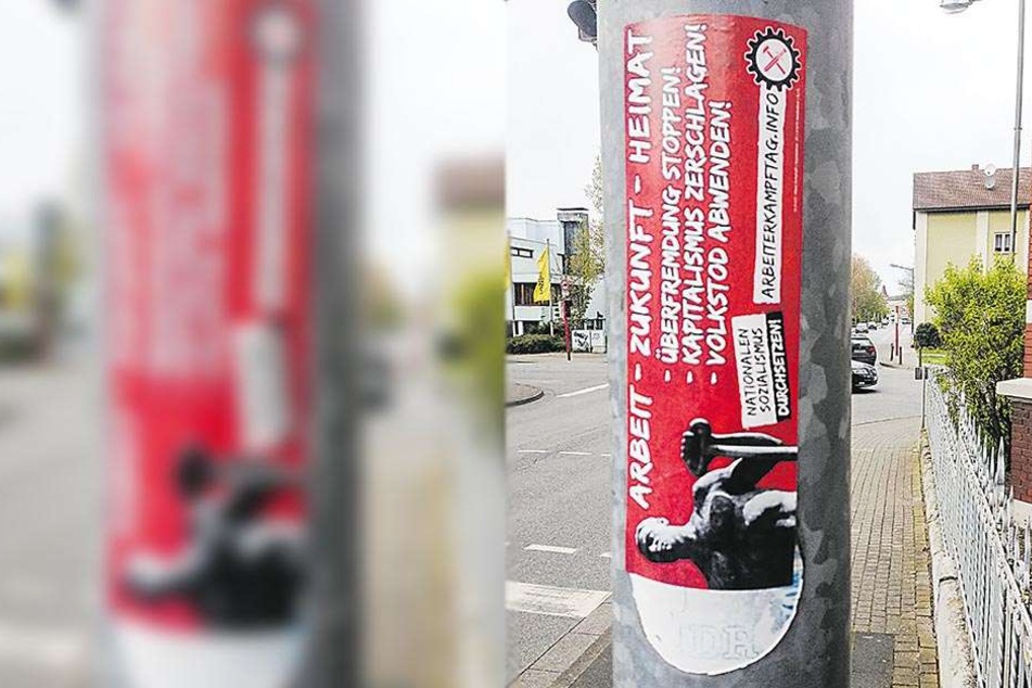 Viele der Aufkleber wurden von Mitgliedern der linken Szene wieder entfernt.