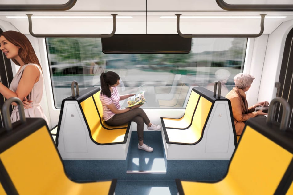 Der großzügig gestaltete Innenraum der neuen Super-Straßenbahn bietet deutlich mehr Platz als die bisherigen Modelle. Extragroße Panoramafenster sorgen für einen besseren Ausblick.
