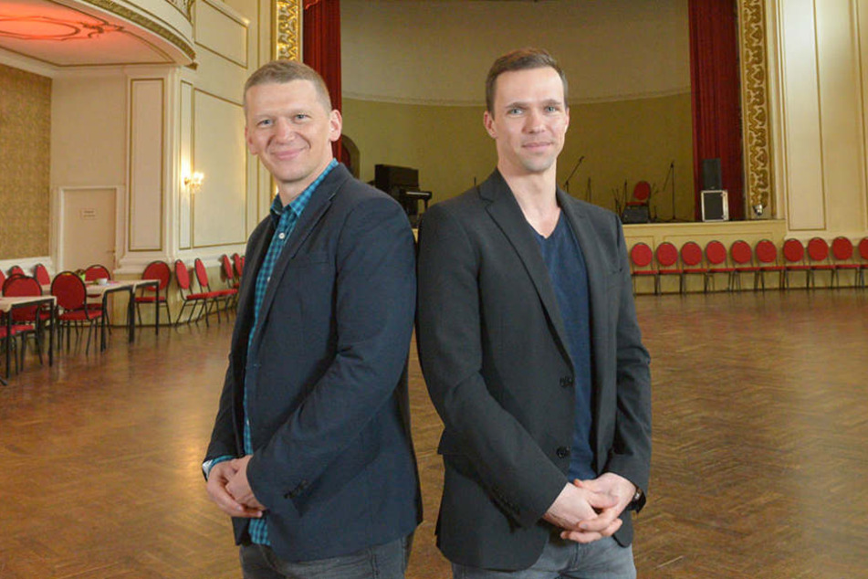 Betreiber Thomas Röpke (36, rechts) mit Jens Hewald (44), dem neuen Inhaber des
Dresdner Parkotels.