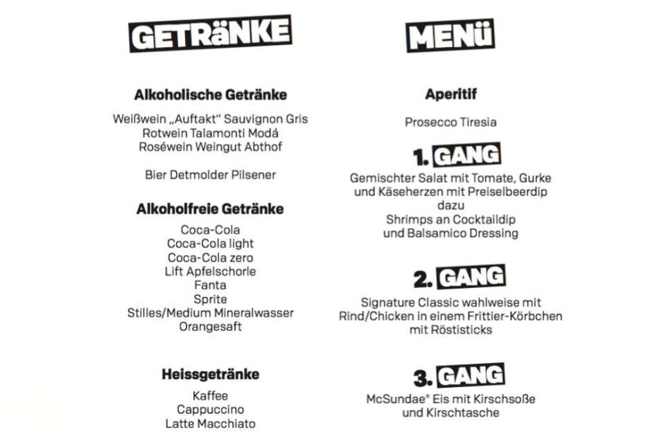 Diese Speisen und Getränke wird es bei der "Dinner Night" geben.