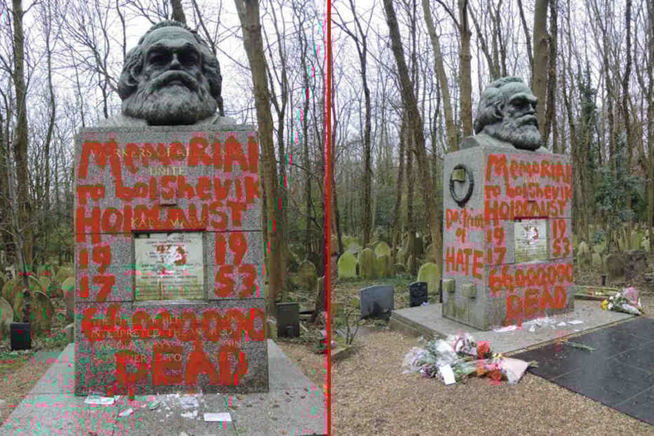 Bislang unbekannte Täter haben das Grab von Karl Marx am Highgate-Friedhof in London beschädigt.