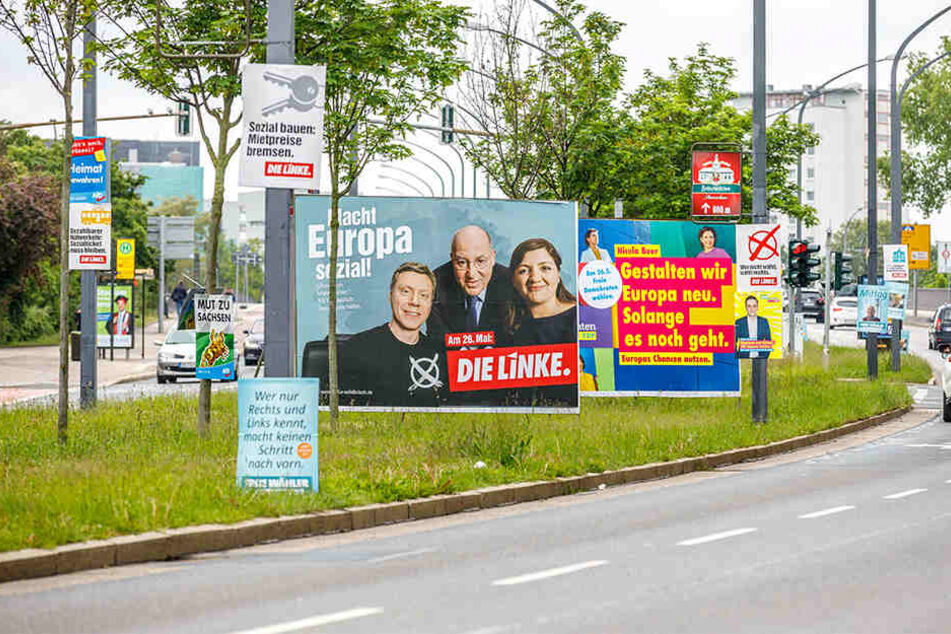 Endspurt zum Super-Wahlsonntag: An Dresdens Straßen werben die Parteien mit Hunderten Plakaten um die Wählergunst.