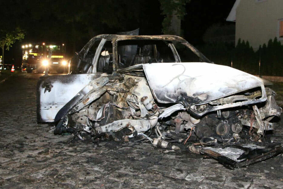 Der Wagen fing nach dem Unfall Feuer.