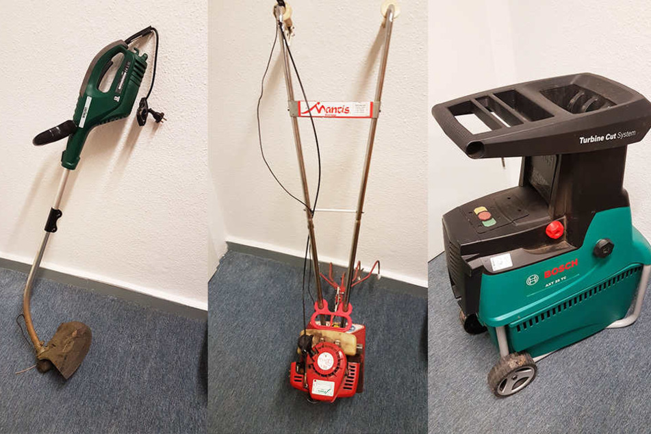 Die Polizei sucht nach den Besitzern dieser Gartengeräte.