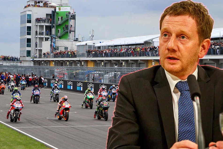 Michael Kretschmer äußert sich zur Zukunft des Motorrad-Grand-Prix auf dem Sachsenring. (Bildmontage)