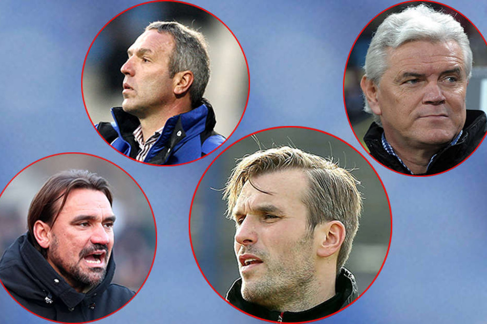 Neben Daniel Farke (li. u.) und Ernst Middendorp (li.o.) wird auch Uwe Rapolder (re. o.) ins Gespräch gebracht. Carsten Rump (re. u.) darf nur 15 Tage.