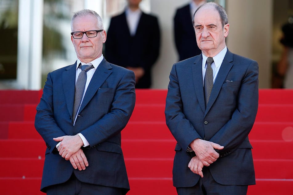 Thierry Fremaux (li), Filmregisseur und künstlerischer Leiter der Filmfestspiele in Cannes, und Pierre Lescure, Präsident der Internationalen Filmfestspiele in Cannes.