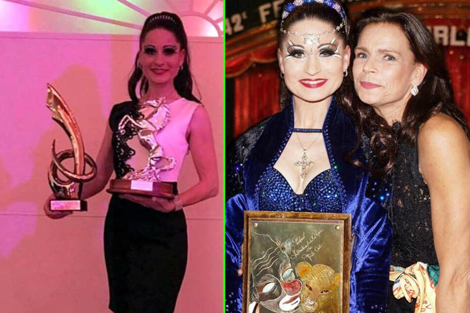 Stolz präsentiert Carmen Zander ihre Preise. Eine der Auszeichnungen ist eine persönliche Ehrung von Festival-Präsidentin Prinzessin Stéphanie (r.).