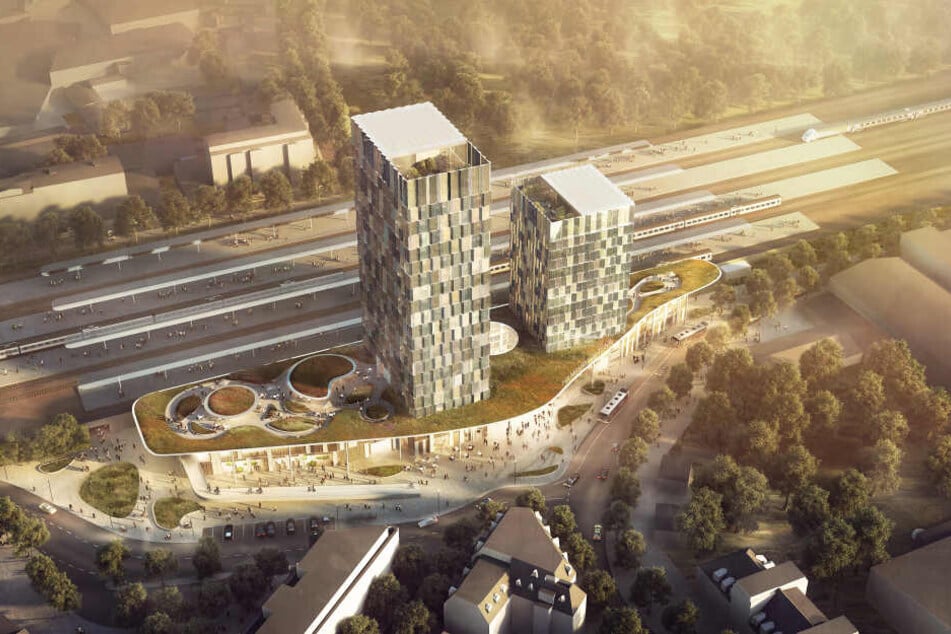 Die Visualisierung des Architektenbüros C.F. Møller zeigt den geplanten Bahnhof Altona am Diebsteich in Hamburg.