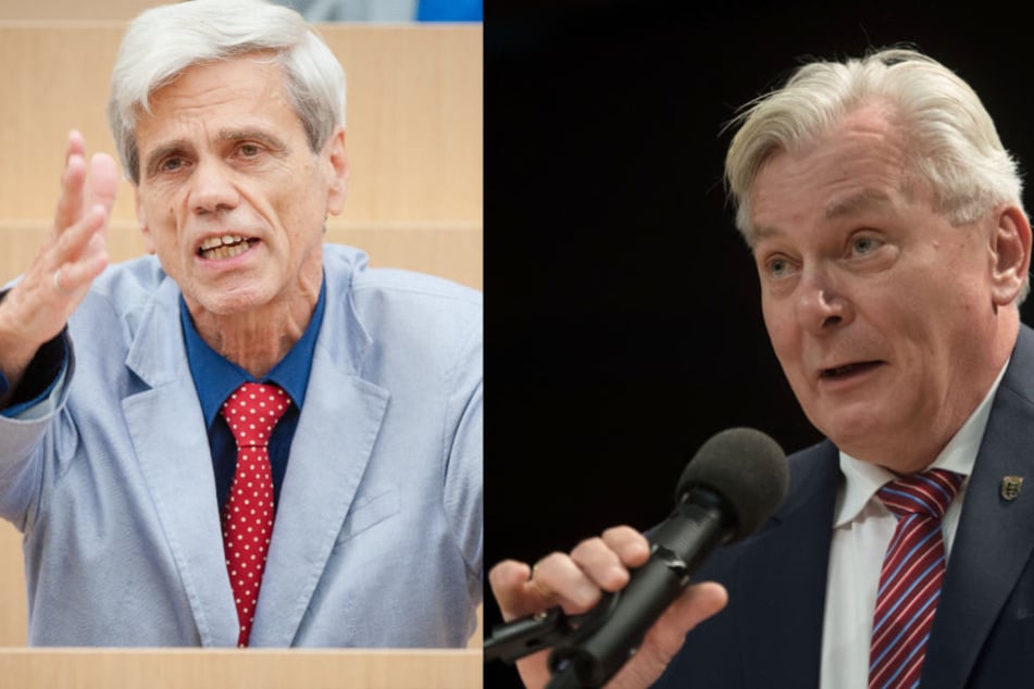 Fiechtner wirft dem neuen Fraktionschef Bernd Gögel (rechts) eine "untragbare Nähe" zum wegen Antisemitismus-Vorwürfen umstrittenen Wolfgang Gedeon (links) vor.