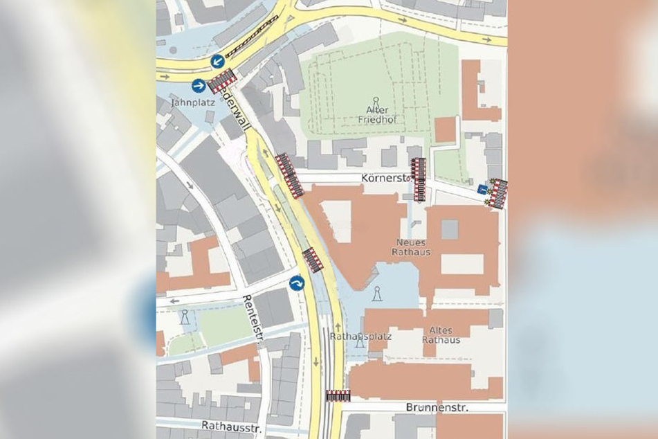 Die Karte zeigt den Sperrplan der Polizei für die Bielefelder Innenstadt.