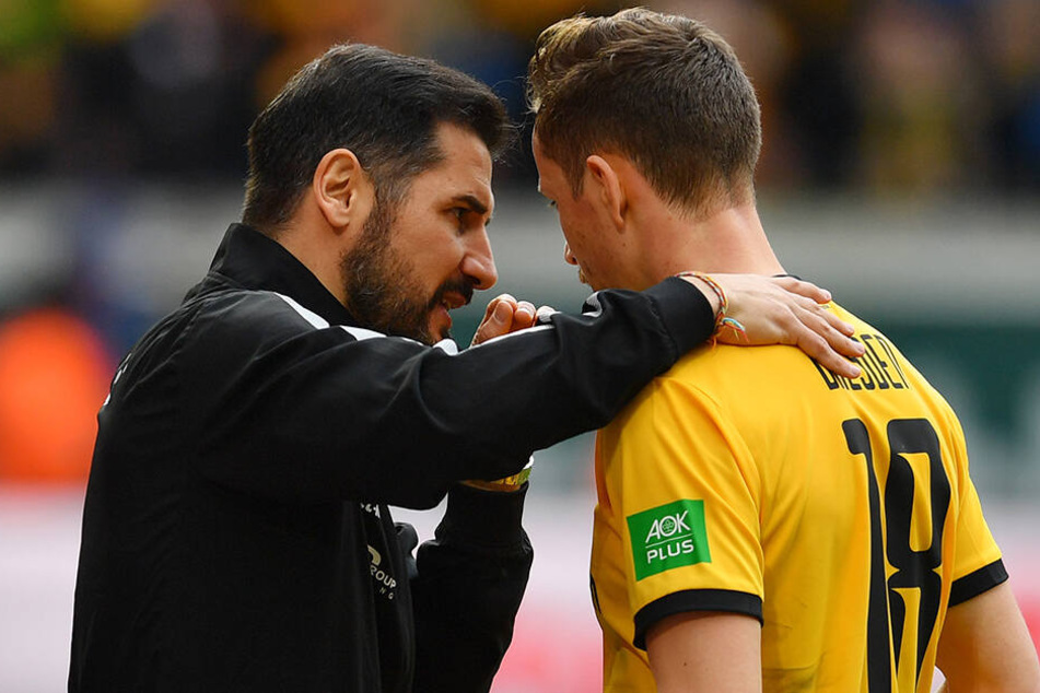 Wieder im intensiven Austausch: Dynamo-Coach Cristian Fiel (l.) mit Verteidiger Jannik Müller.