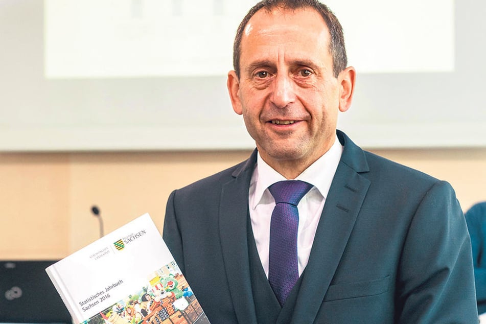 Der Präsidenten des Statistischen Landesamtes, Burkhard Müller stellt das
Statistische Jahrbuch von 2016 vor.
