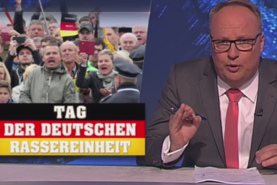 Das Satire-Magazin nannte die Feierlichkeiten in Dresden den "Tag der deutschen Rassereinheit".