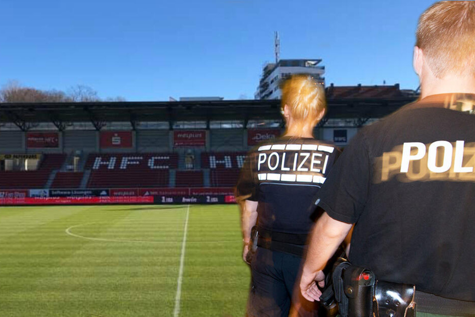 Nach dem Spiel in Halle (Saale) musste die Polizei einschreiten. (Symbolbild, Fotomontage)