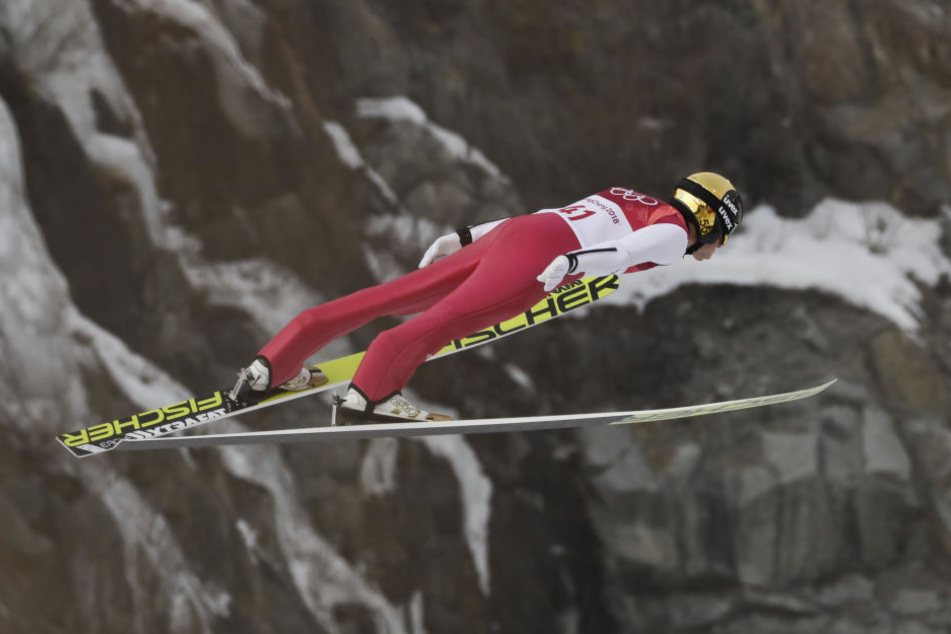 Frenzel bei seinem Sprung im Alpensia-Skisprung-Zentrum.