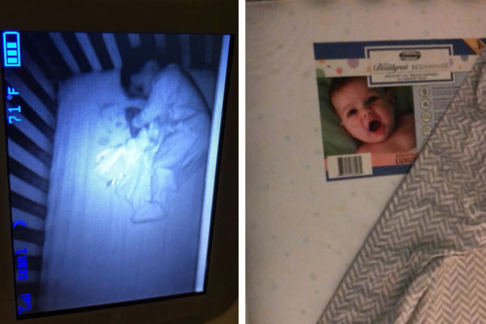 Die Aufnahmen einer Überwachungskamera (l.) sorgten für Panik bei einer Mutter.
