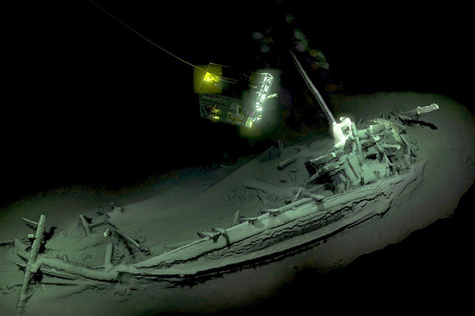 Ein 3D-Bild zeigt das Wrack am Grunde des Schwarzen Meeres.
