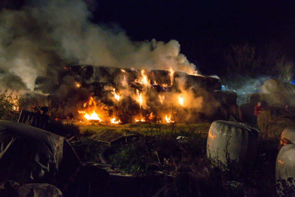 Rund 30 Strohballen hatten Feuer gefangen.
