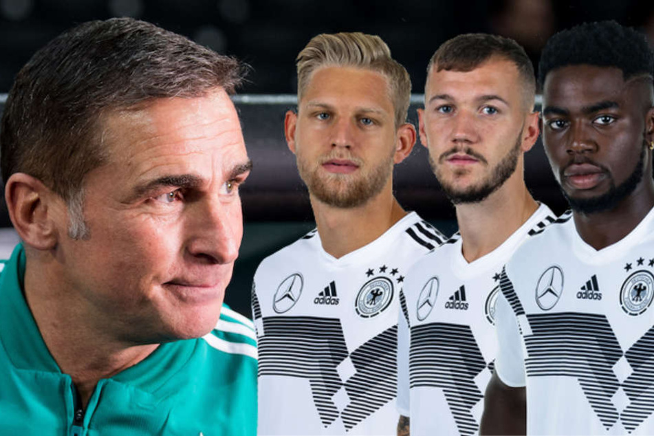 U21-Trainer Stefan Kuntz (55) ist sehr zufrieden mit seinen Berlinern Arne Maier (19), Marcel Hartel (22) und Jordan Torunarigha (21)