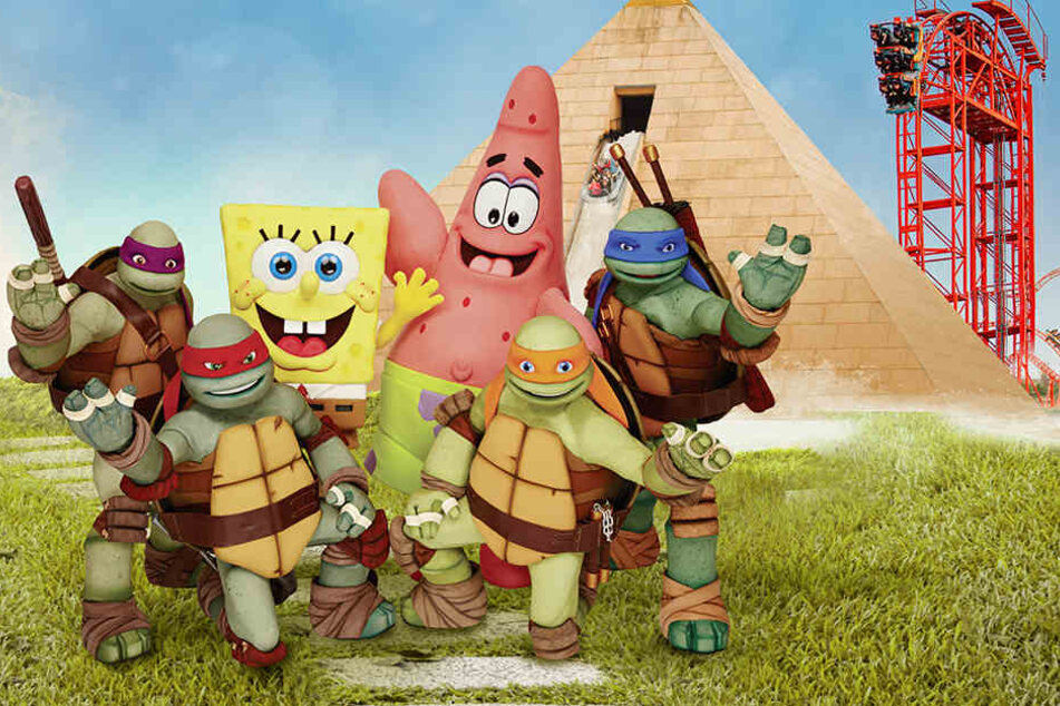 Die Nickelodeon Stars wie Spongebob, Patrick und die Ninja Turtles begrüßen nun auch die Gäste im Freizeitpark Belantis.