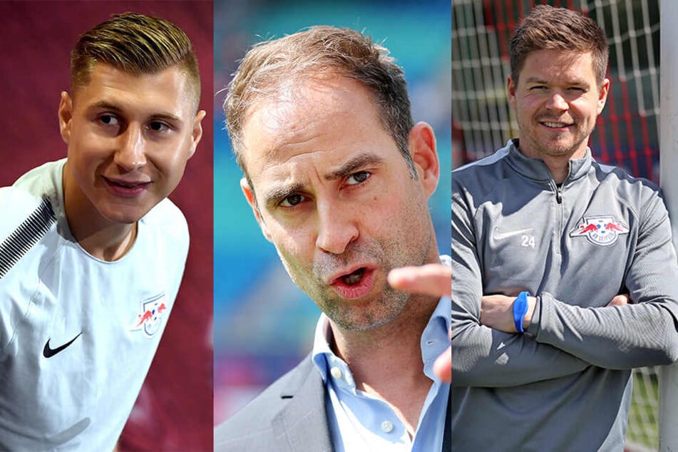 Willi Orban, Oliver Mintzlaff und Dominik Kaiser (v.l.n.r.) reagieren mit gemischten Gefühlen auf die CL-Auslosung am Donnerstag.