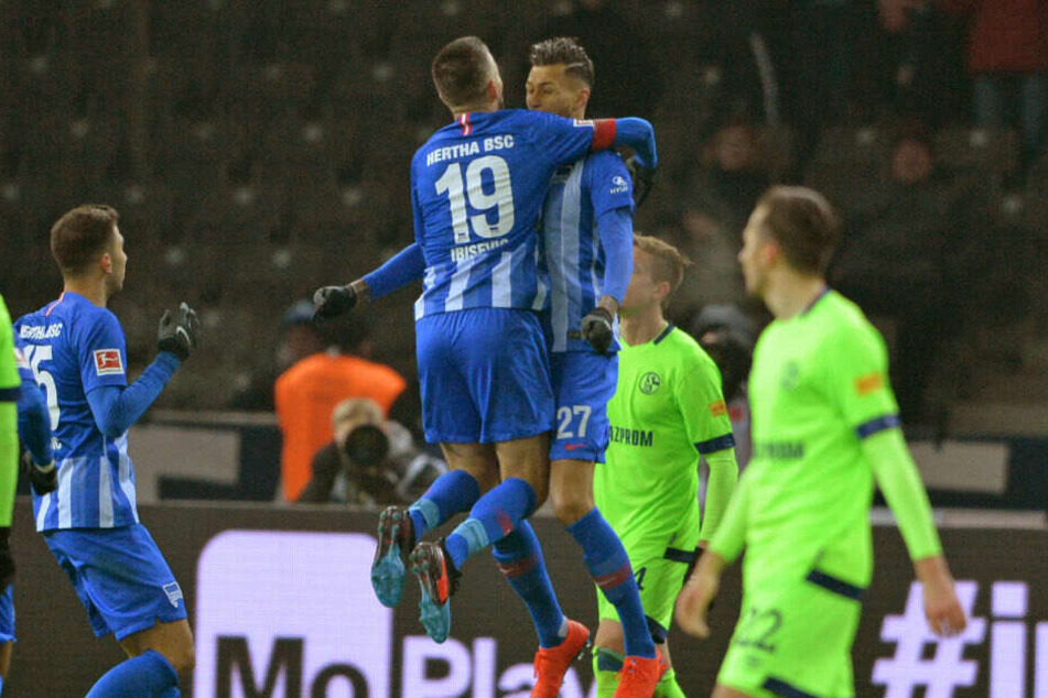 Ibisevic und Selke bejubeln den 2:2-Ausgleichstreffer.