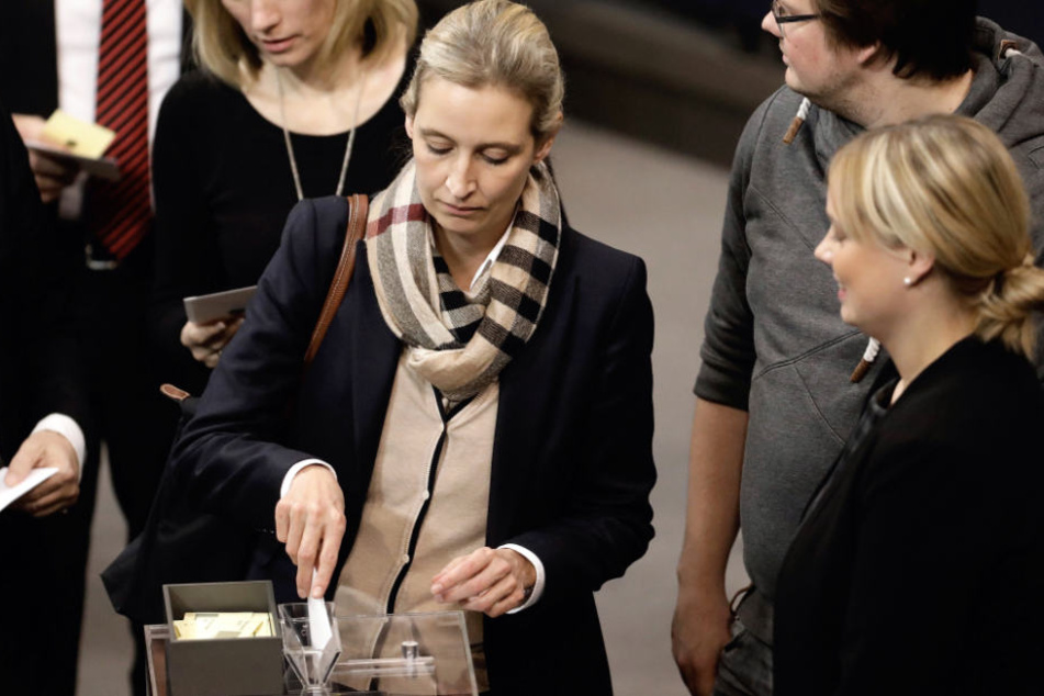 Fraktionsvorsitzende der AfD Alice Weidel bei einer Stimmabgabe im Bundestag.