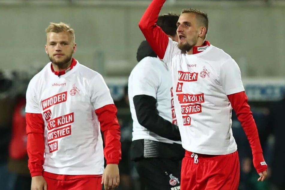 Kölns Johannes Geis (l) und Dominick Drexler feierten noch den Aufstieg in die Bundesliga.