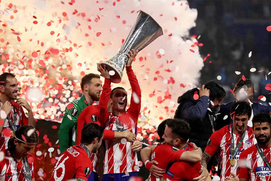 Großer Jubel: Atlético Madrid um Goalgetter Antoine Griezmann (stemmt den Pokal in die Höhe) konnte die Europa League 2017/18 gewinnen.