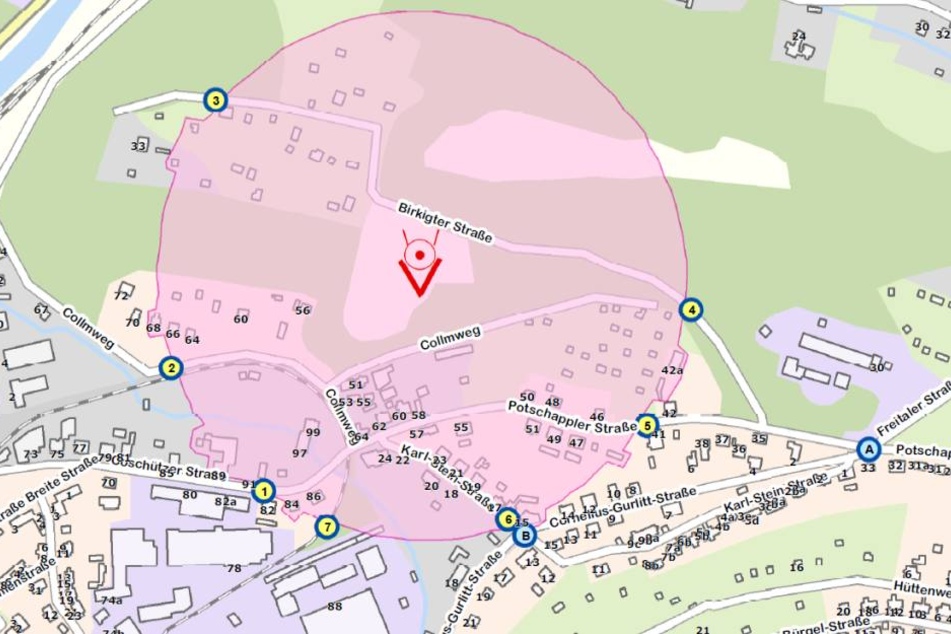 Der Evakuierungsbereich im Dresdner Stadtteil Gittersee.