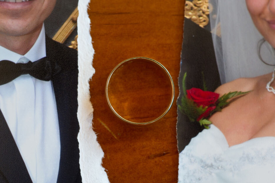 Zerfetztes Hochzeitsfoto mit abgenommenen Ehering. (Symbolfoto)