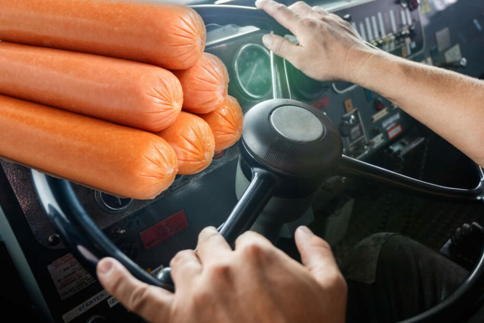 Fotomontage: Als der Hunger wohl kaum mehr zu ertragen war, machte der Lkw-Fahrer einfach Halt auf dem Seitenstreifen (Symbolbild).