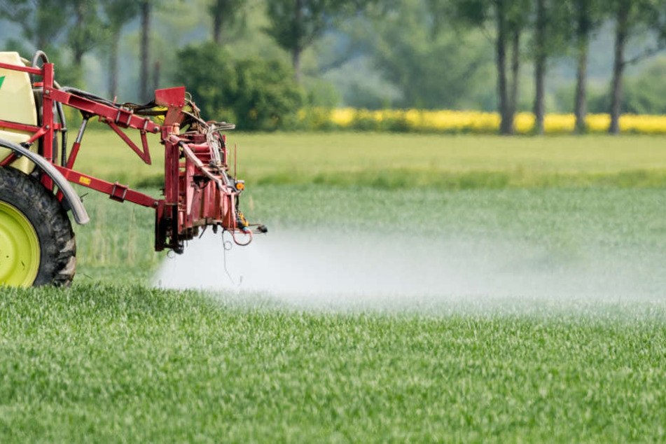 Ein Spritze im Einsatz auf einem Feld.