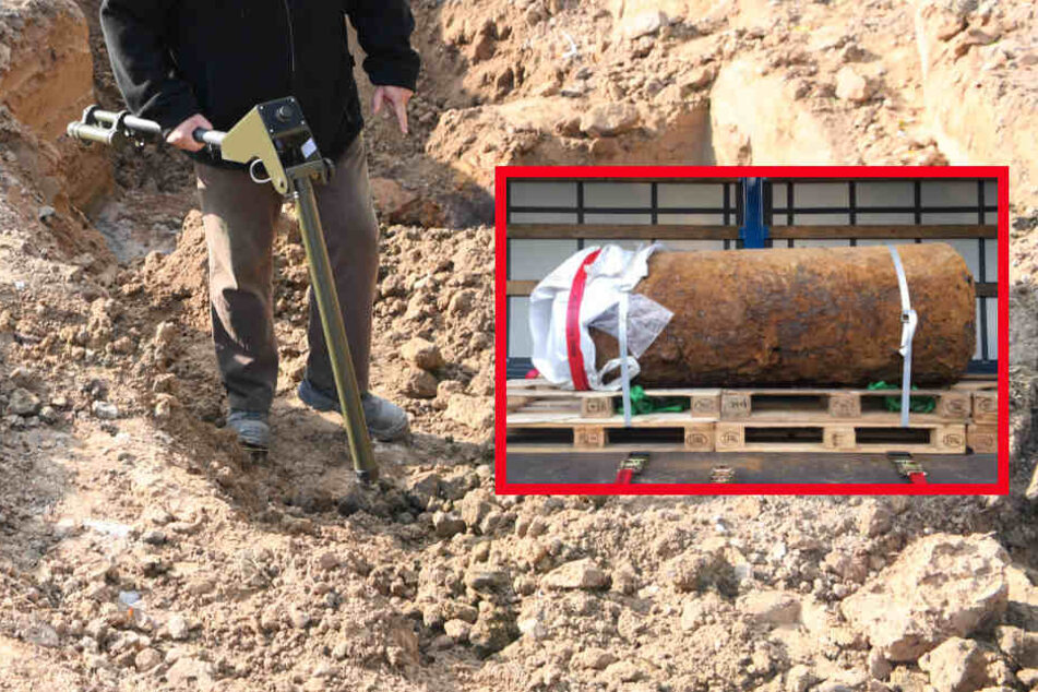 Ein Feuerwerker vom Kampfmittelräumdienst sucht die Baustelle im Westend nach Blindgängern ab.