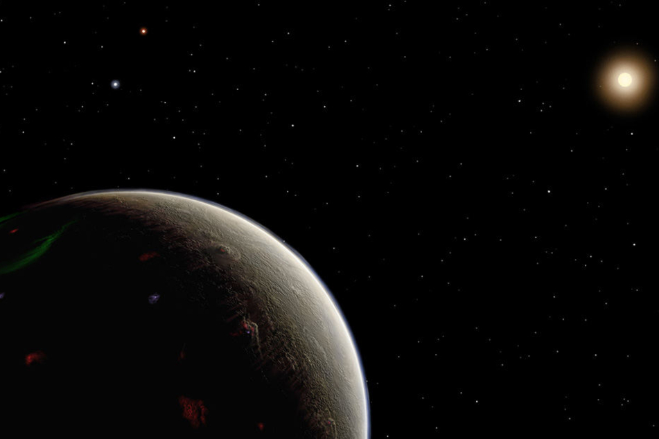 Grafische Darstellung eines Planeten (li) der Sonne HD 26965.
