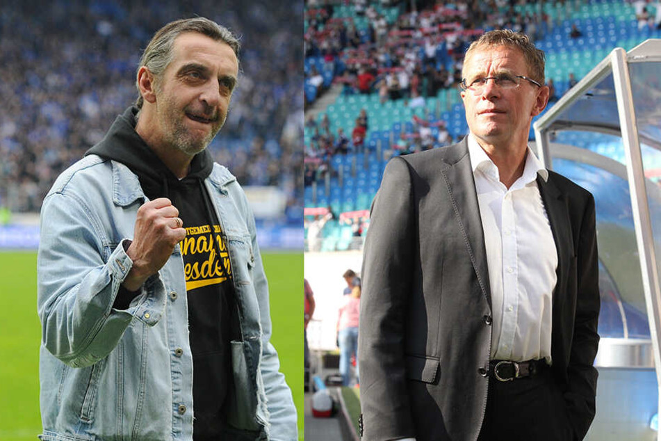 Die beiden Sportdirektoren: Ralf Minge (l.) von Dynamo und Ralf Rangnick (r.) von RB Leipzig.