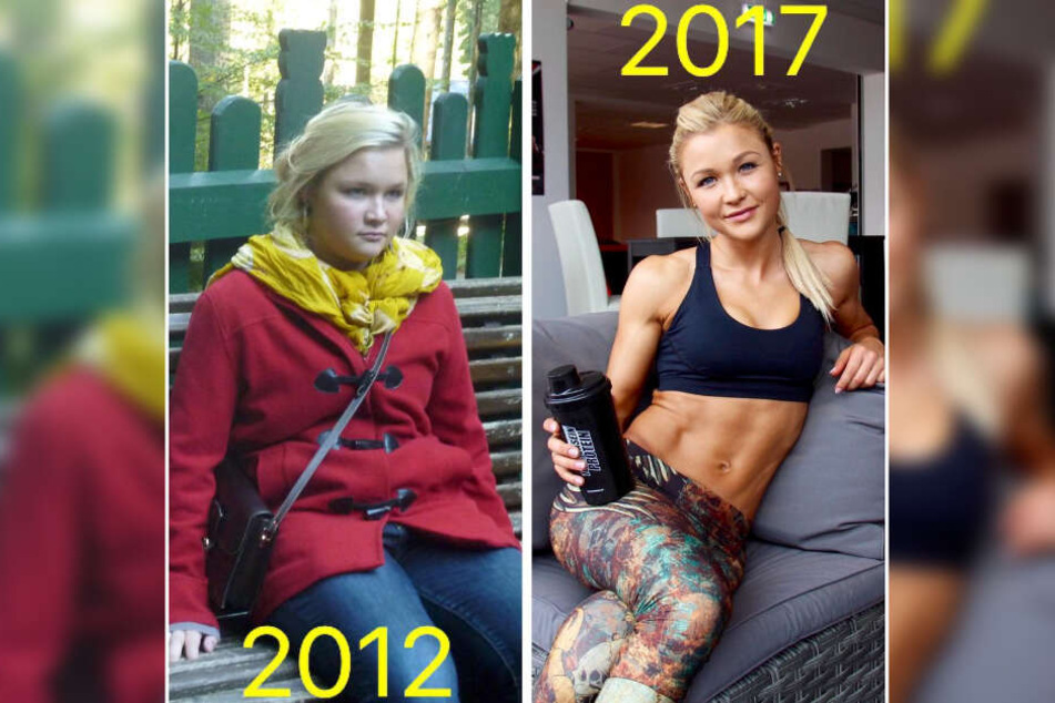Kaum wiederzuerkennen: Links Sophia Thiel bevor sie mit dem Sport angefangen hat, rechts das Ergebnis nach fünf Jahren.