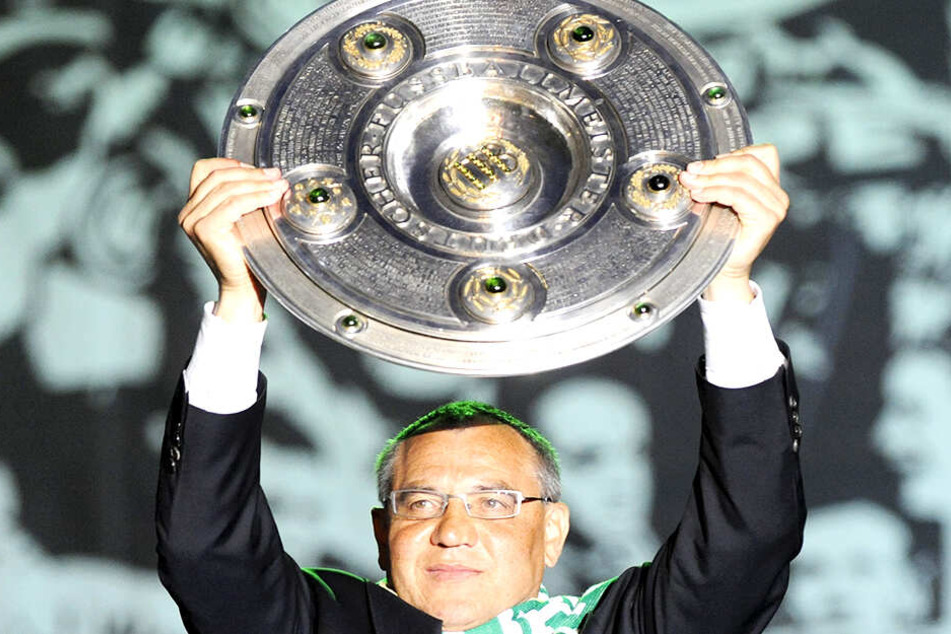 Felix Magath, 2009, nach dem Gewinn der deutschen Meisterschaft mit dem VfL Wolfsburg.