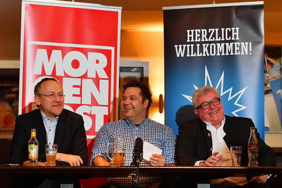 Dr. Peter Lames, Enrico Lucke und Eislöwen-Boss Volker Schnabel.