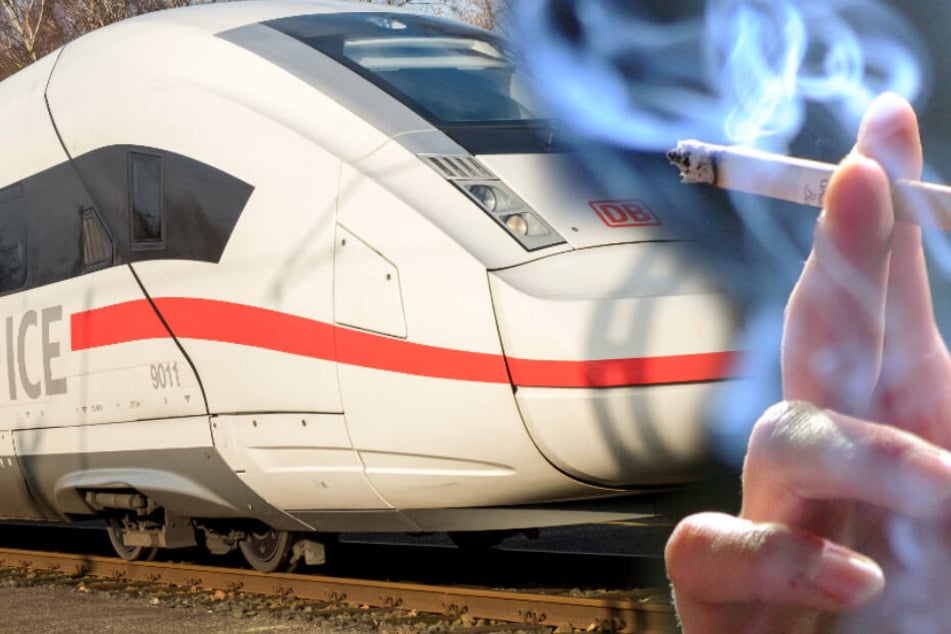 Unbekannter raucht auf Zug-Klo, der kann nicht weiterfahren. (Fotomontage)