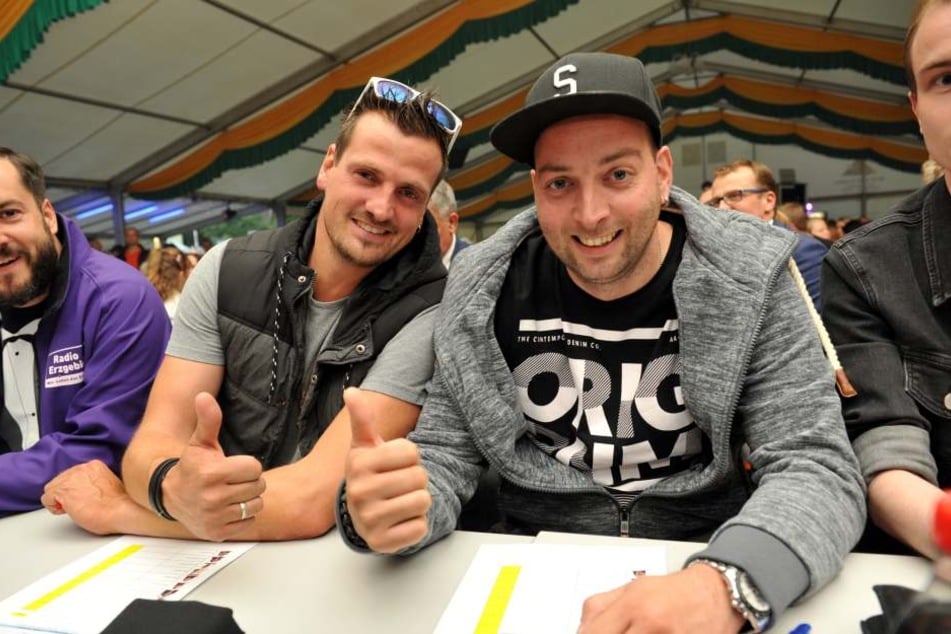Teil der Jury: Ric (38, l.) und Rixx (33) von Stereoact. Das große Finale der
Casting-Show steigt am 26. August in Zschopau.