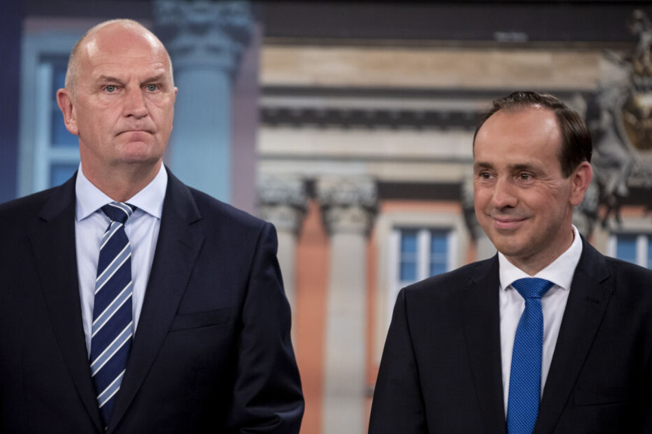 Die CDU, unter Leitung von Ingo Senftleben (r.), sei der stärkste Partner, sagte Dietmar Woidke (l.) am Montag in Berlin.